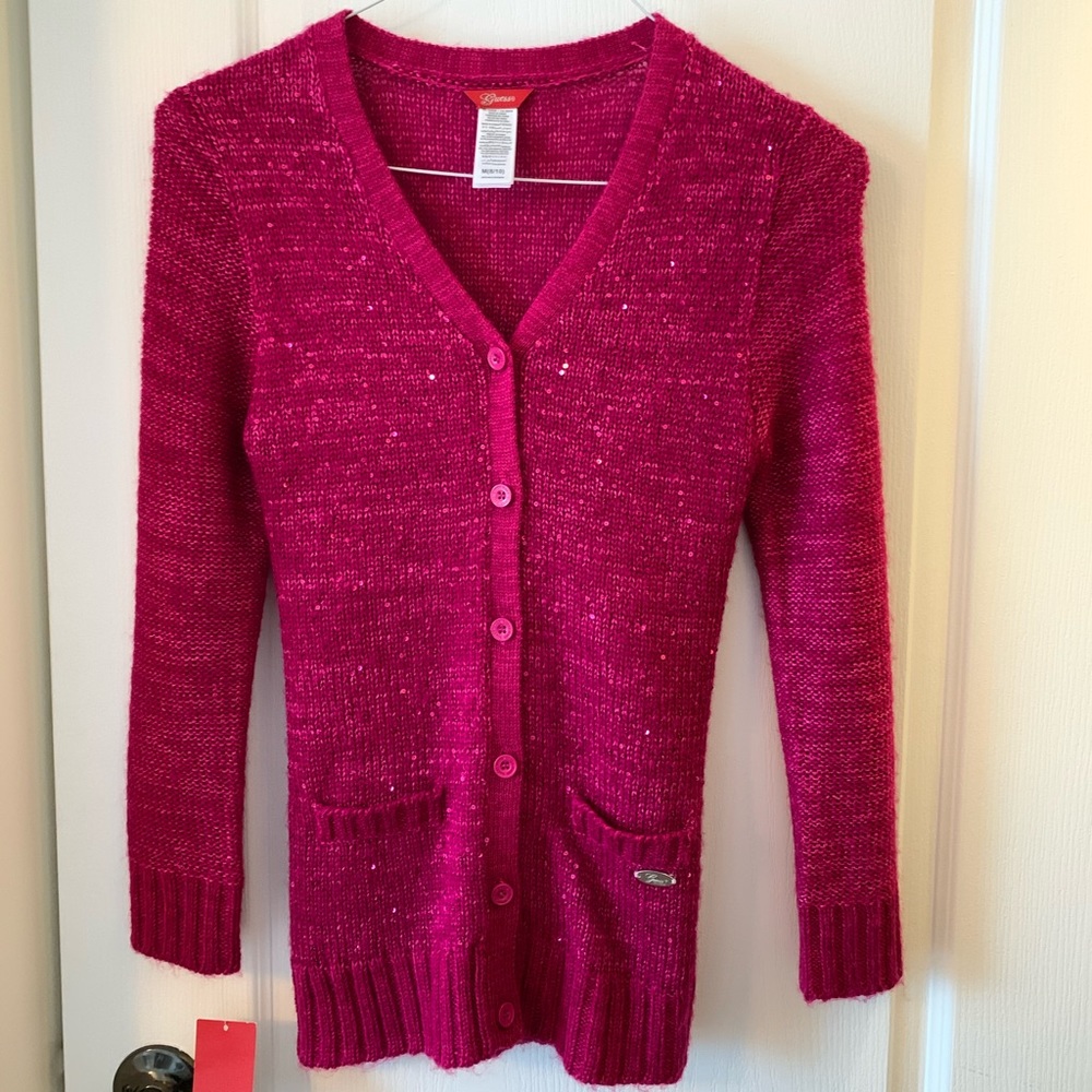 GUESS PINK BUTTON UP SWEATER